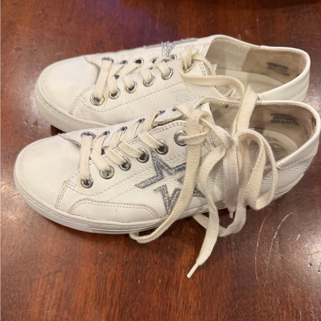 Paul Green Carlita White Leather Sneakers With Silver Star